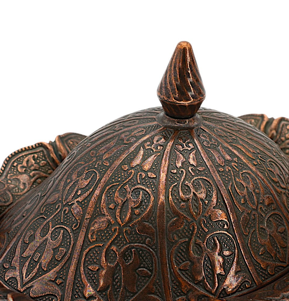 Modefa Islamic Decor Turkish Tea Sugar Bowl | Ottoman Style Engraved | Oval Covered Dish Bowl - Copper