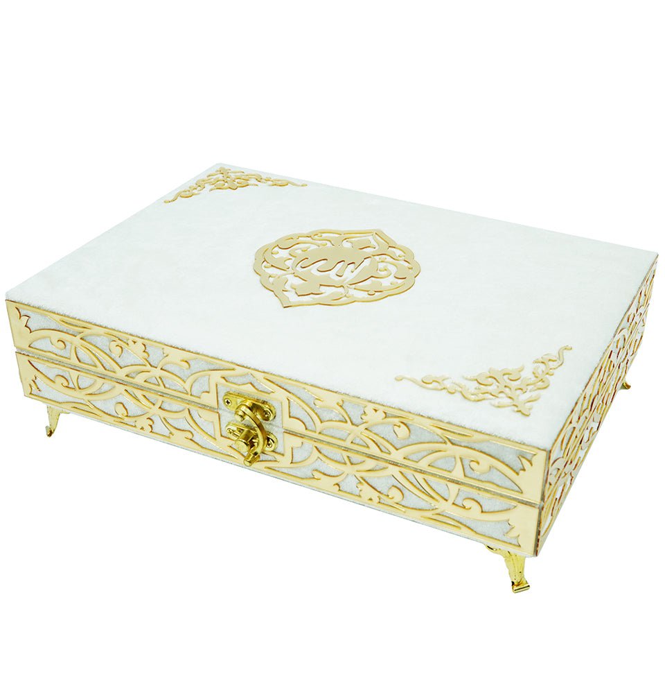 Modefa Islamic Decor White Holy Quran Keepsake Ikra Gift Set for Women - With Hijab & Tesbih White