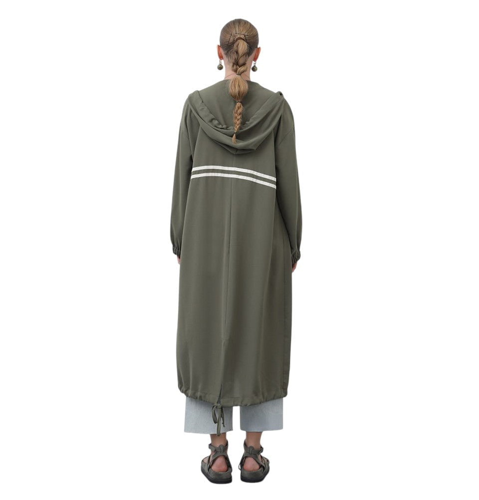 Modefa Jacket Muslim Women's Longline Zip Hoodie Lightweight Jacket - 15199 Khaki Green