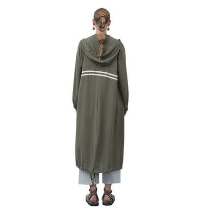 Modefa Jacket Muslim Women's Longline Zip Hoodie Lightweight Jacket - 15199 Khaki Green