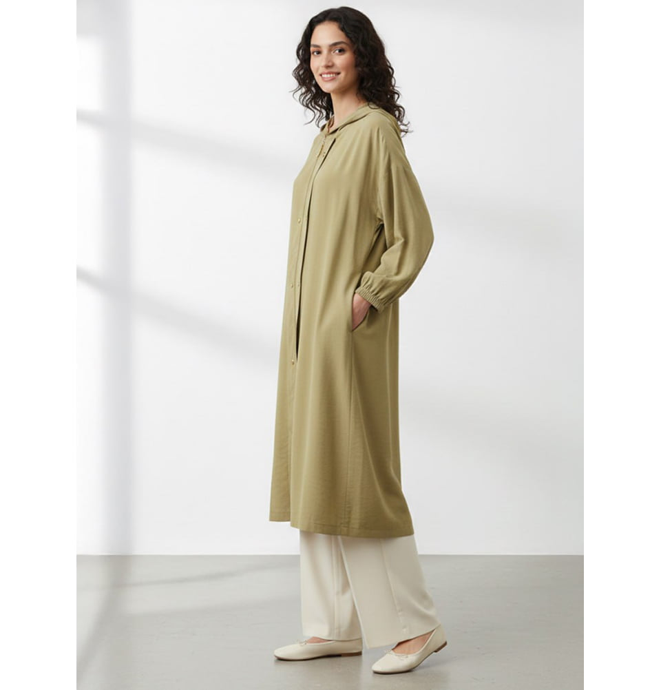 Women's Soft Lightweight Long Hooded Jacket - 15251 Almond Green