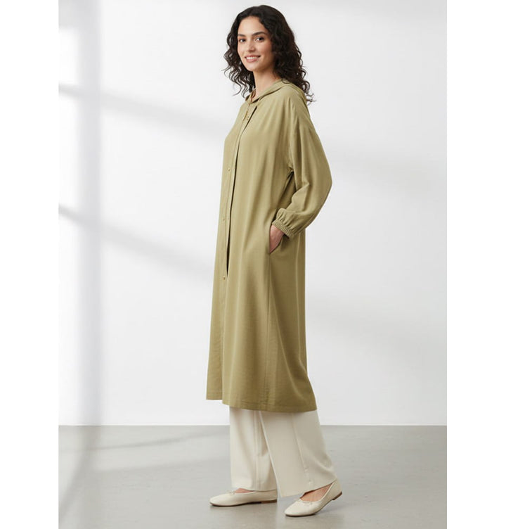 Women's Soft Lightweight Long Hooded Jacket - 15251 Almond Green