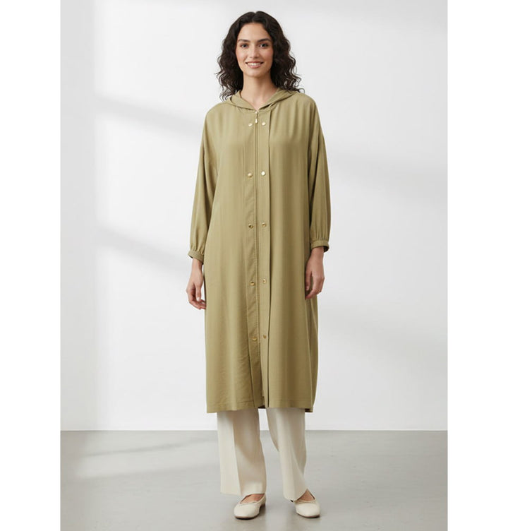 Women's Soft Lightweight Long Hooded Jacket - 15251 Almond Green