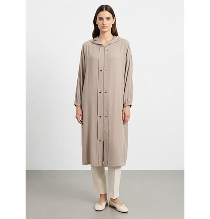 Women's Soft Lightweight Long Hooded Jacket - 15251 Mink