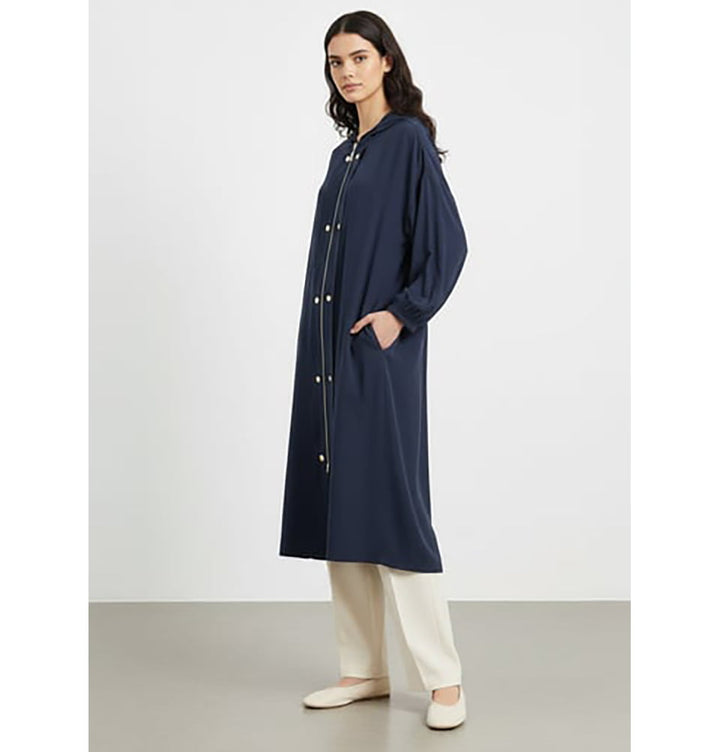 Women's Soft Lightweight Long Hooded Jacket - 15251 Navy Blue