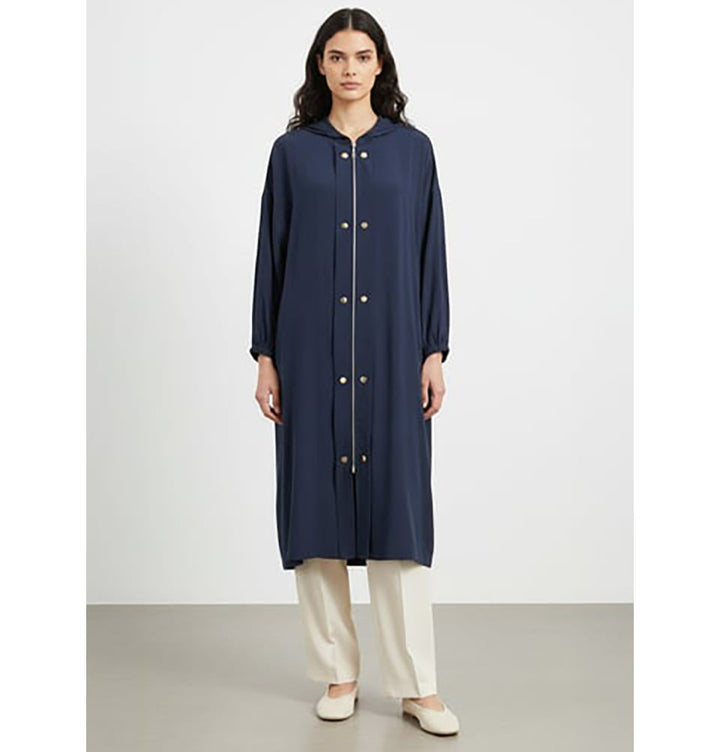 Women's Soft Lightweight Long Hooded Jacket - 15251 Navy Blue Women's Soft Lightweight Long Hooded Jacket - 15251 Navy Blue