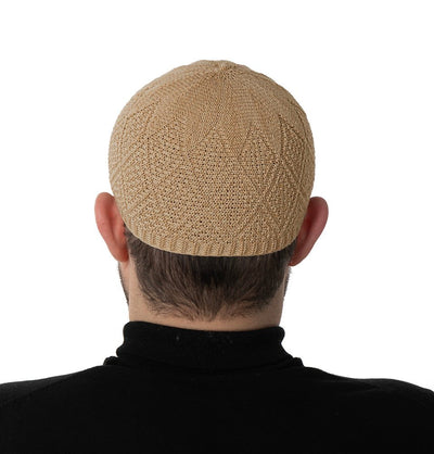 Modefa Kufi Beige Men's Premium Islamic Diamond Knitted Kufi - Camel Beige