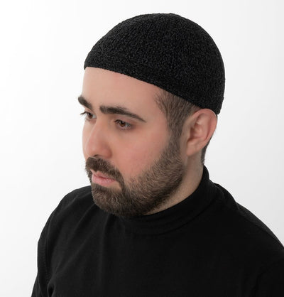 Modefa Kufi Black Men's Premium Islamic Chenille Comfort Knitted Kufi - Black