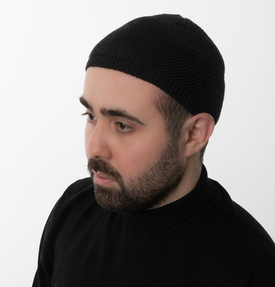 Men's Premium Islamic Cozy Knitted Kufi - Black Men's Premium Islamic Cozy Knitted Kufi - Black