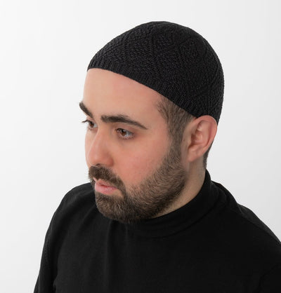 Modefa Kufi Black Men's Premium Islamic Diamond Knitted Kufi - Black