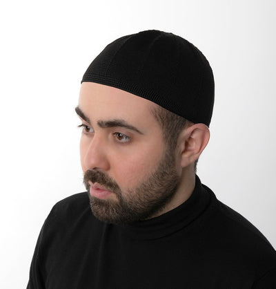 Modefa Kufi Black Men's Premium Islamic Kubbe Knitted Kufi - Black