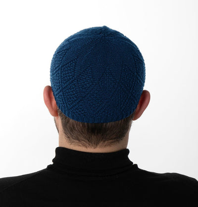 Modefa Kufi Blue Men's Premium Islamic Diamond Knitted Kufi - Dark Teal Blue