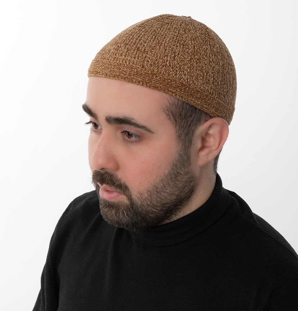 Men's Premium Islamic Chenille Comfort Knitted Kufi - Camel Brown