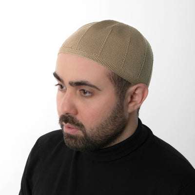 Modefa Kufi Caramel Men's Premium Islamic Kubbe Knitted Kufi - Beige