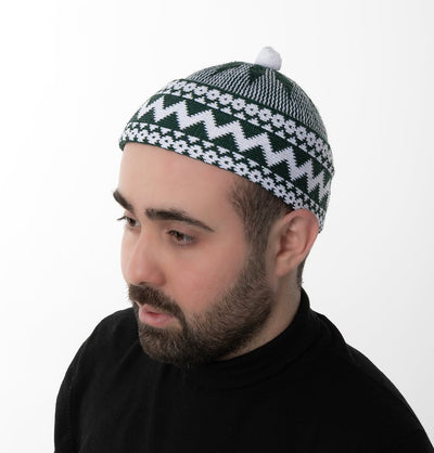 Modefa Kufi Dark Green Men's Premium Islamic Haji Knitted Kufi - Dark Green