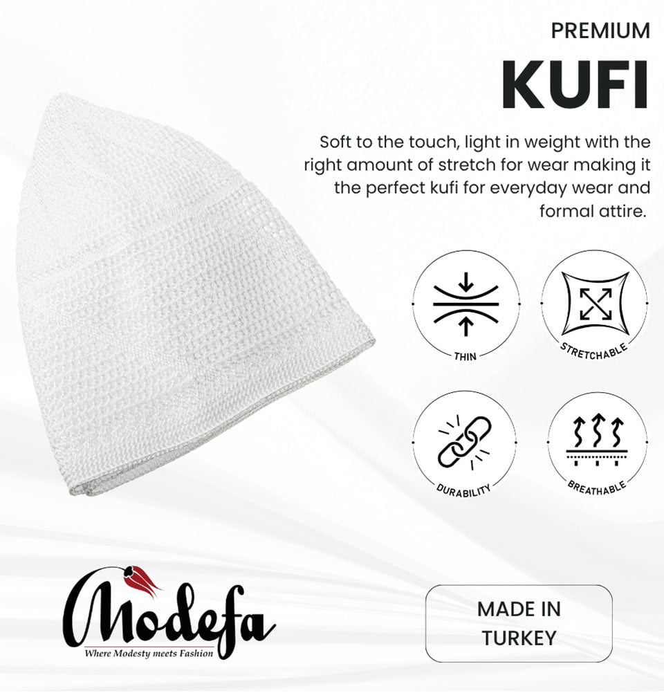 Modefa Kufi Fresh White Men's Premium Islamic Dervish Knitted Kufi - Fresh White