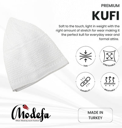 Modefa Kufi Fresh White Men's Premium Islamic Dervish Knitted Kufi - Fresh White