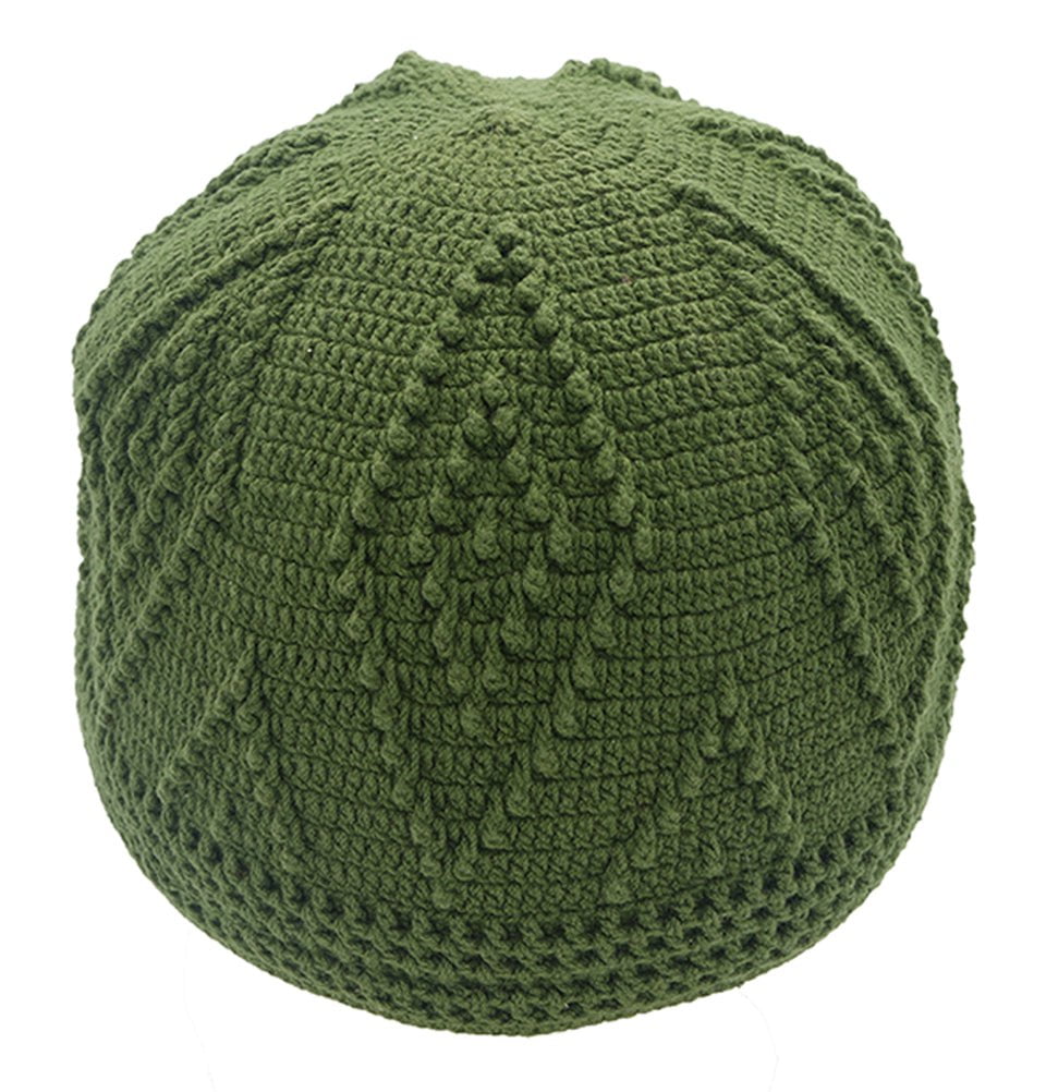 Modefa Kufi Green Men's Islamic Knitted Cotton Geometric Kufi - Green