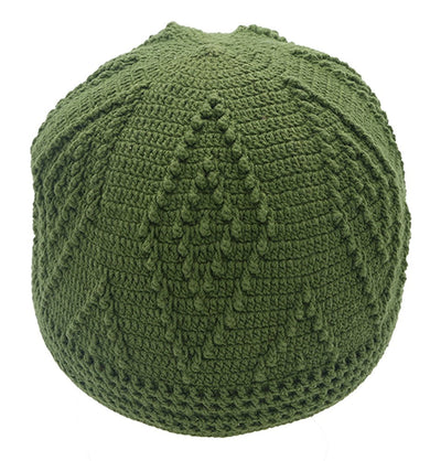 Modefa Kufi Green Men's Islamic Knitted Cotton Geometric Kufi - Green