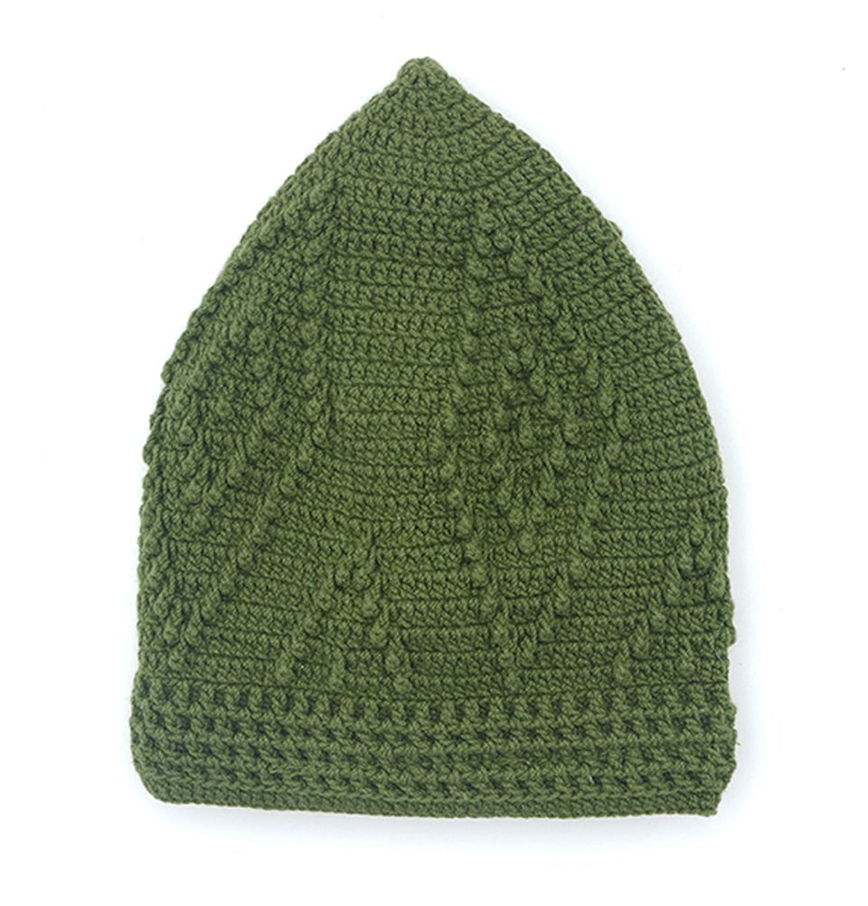 Modefa Kufi Green Men's Islamic Knitted Cotton Geometric Kufi - Green