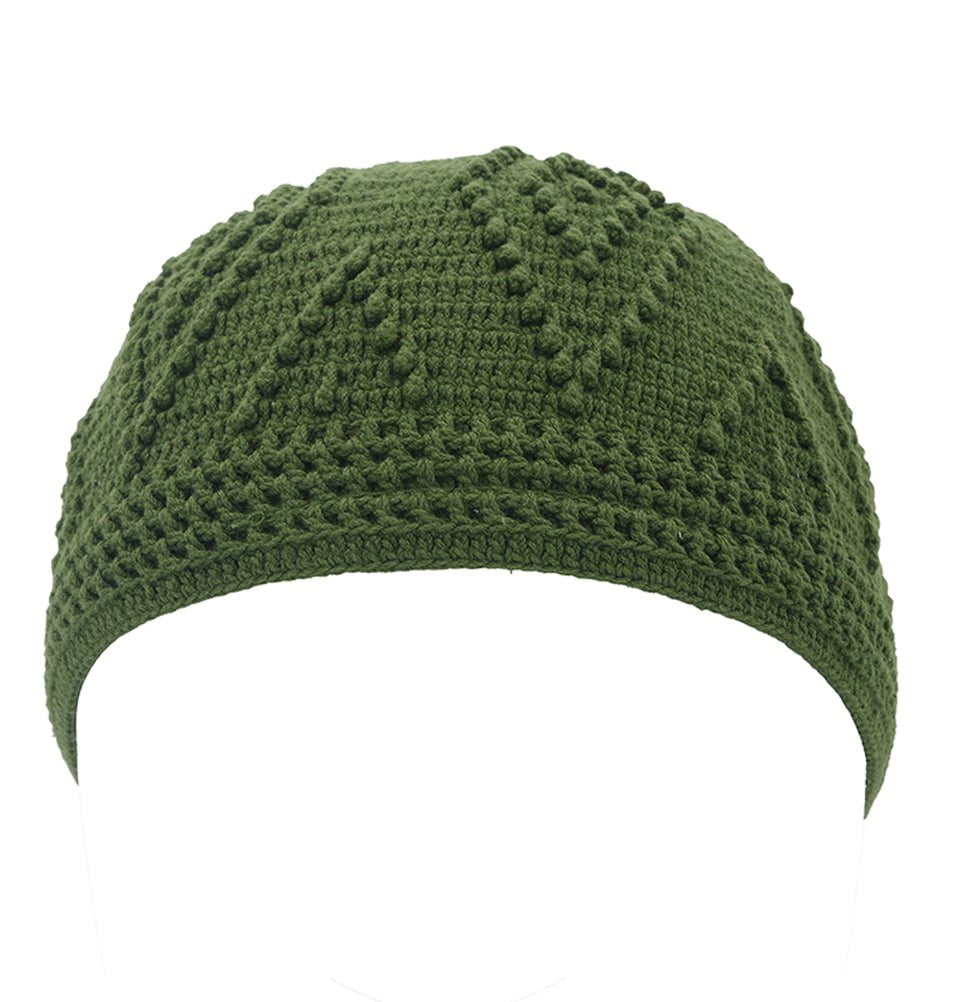 Modefa Kufi Green Men's Islamic Knitted Cotton Geometric Kufi - Green