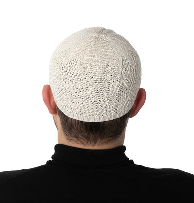 Modefa Kufi Ivory Men's Premium Islamic Diamond Knitted Kufi - Ivory