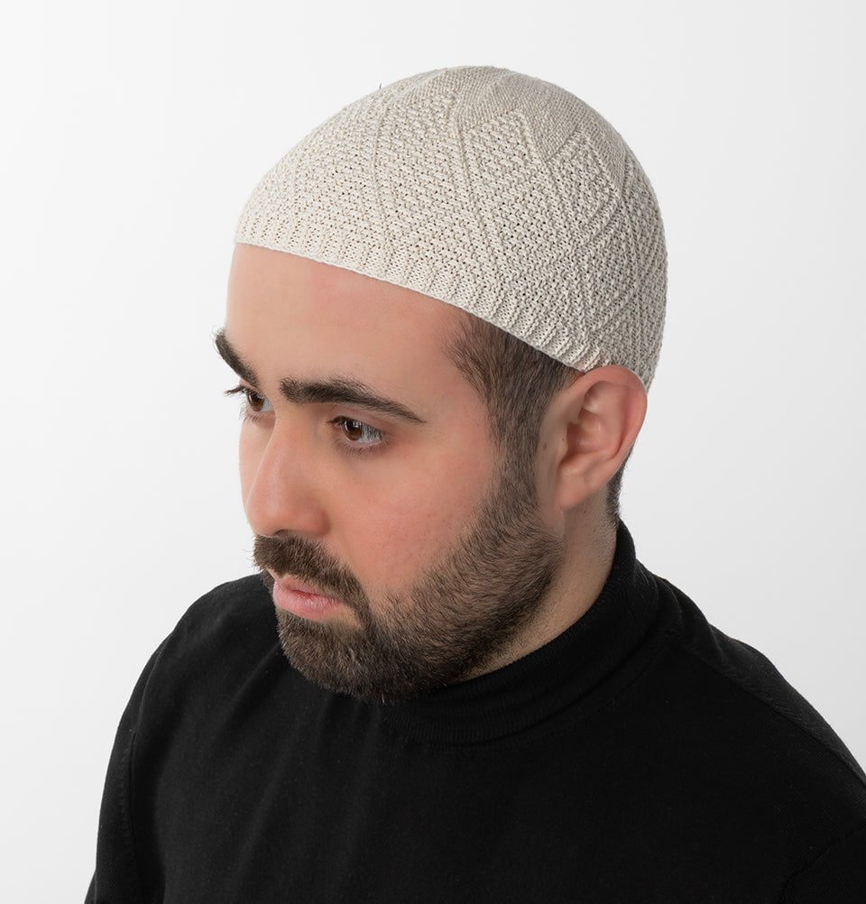 Modefa Kufi Ivory Men's Premium Islamic Diamond Knitted Kufi - Ivory