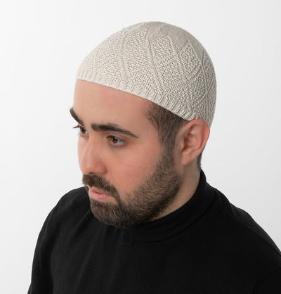 Modefa Kufi Ivory Men's Premium Islamic Diamond Knitted Kufi - Ivory