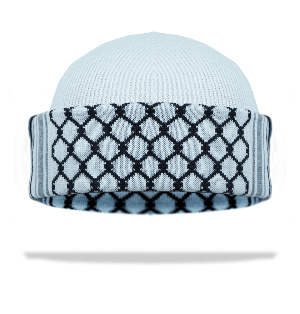 Modefa Kufi Men's Premium Knitted Beanie - White Kuffiyeh