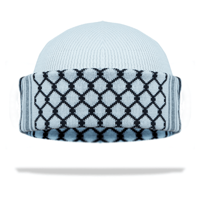 Modefa Kufi Men's Premium Knitted Beanie - White Kuffiyeh
