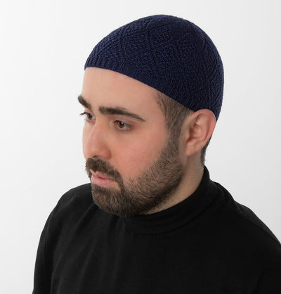 Modefa Kufi Navy Blue Men's Premium Islamic Diamond Knitted Kufi - Navy Blue