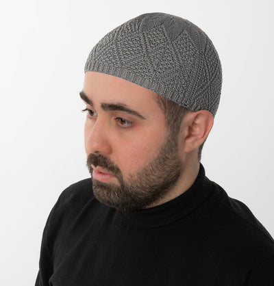 Modefa Kufi Silver Grey Men's Premium Islamic Diamond Knitted Kufi - Silver Grey
