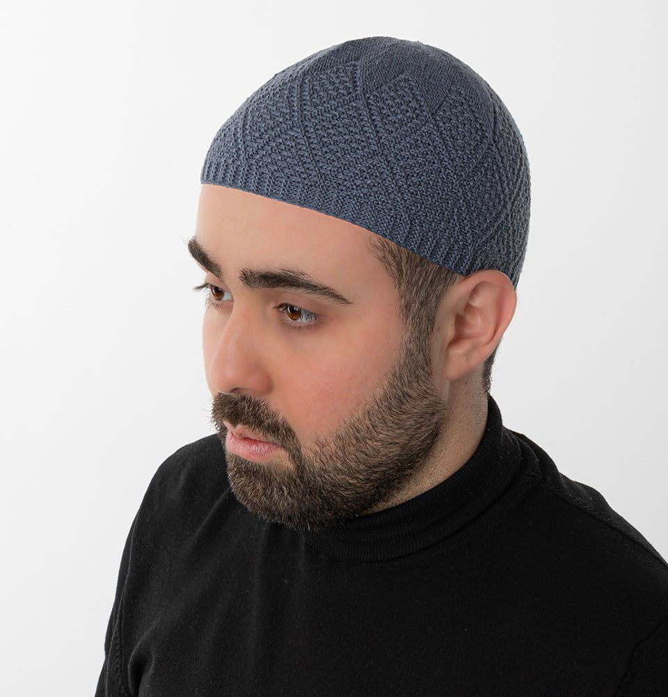 Men's Premium Islamic Diamond Knitted Kufi - Slate Grey