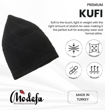 Modefa Kufi Sleek Black Men's Premium Islamic Dervish Knitted Kufi - Sleek Black