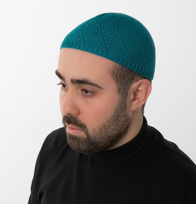 Modefa Kufi Turquoise Men's Premium Islamic Diamond Knitted Kufi - Turquoise