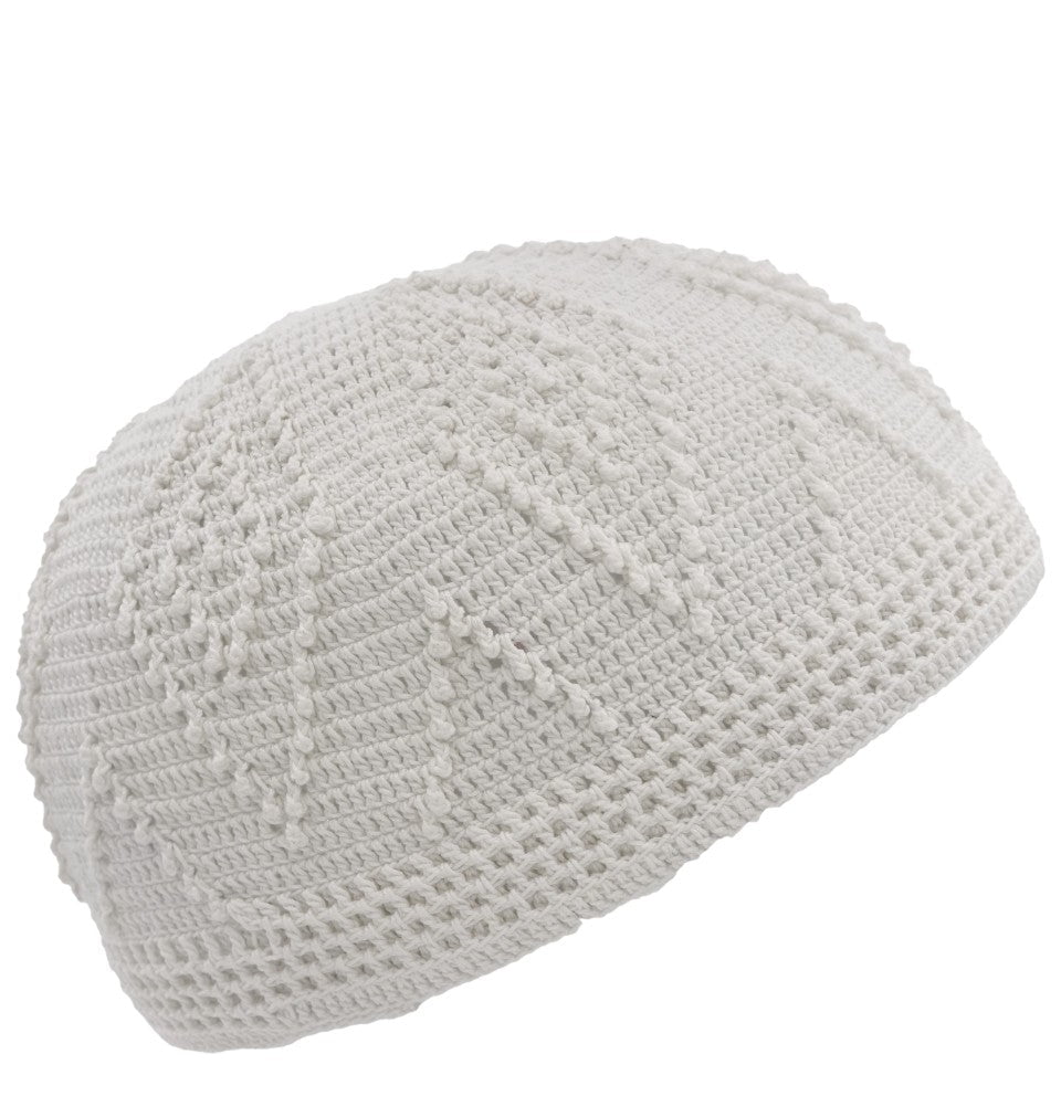 Modefa Kufi White Men's Islamic Knitted Cotton Geometric Kufi - White