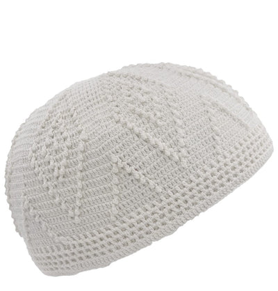 Modefa Kufi White Men's Islamic Knitted Cotton Geometric Kufi - White