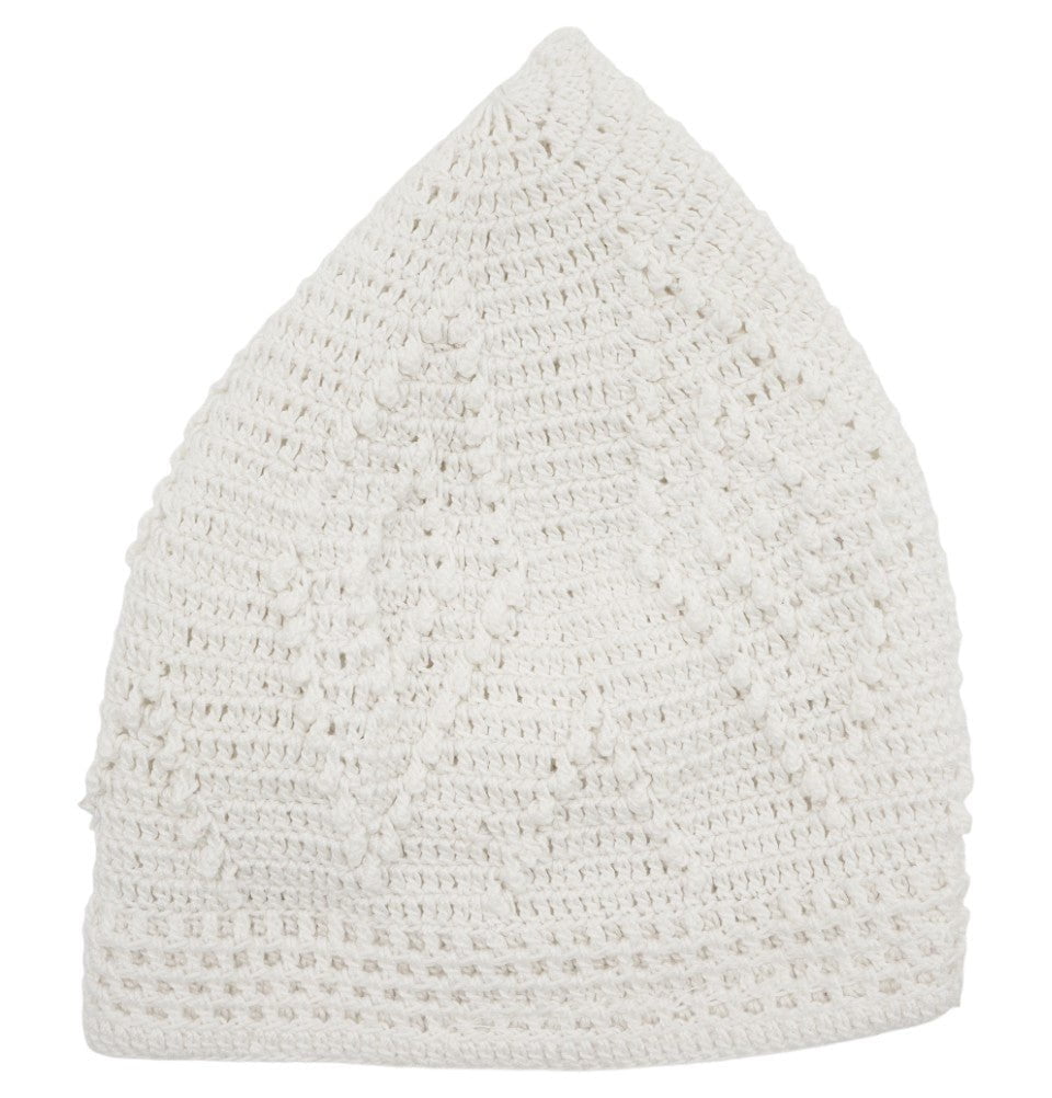 Modefa Kufi White Men's Islamic Knitted Cotton Geometric Kufi - White