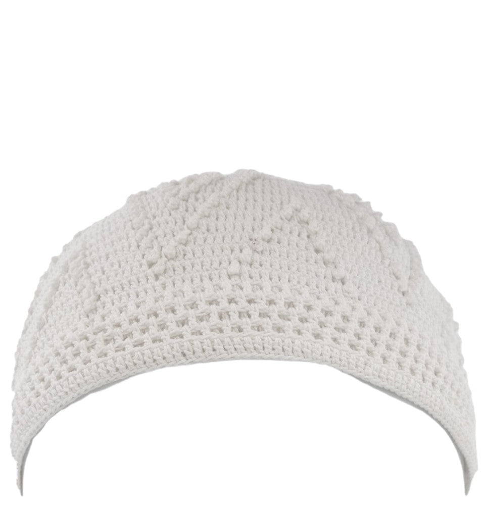 Modefa Kufi White Men's Islamic Knitted Cotton Geometric Kufi - White