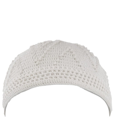 Modefa Kufi White Men's Islamic Knitted Cotton Geometric Kufi - White