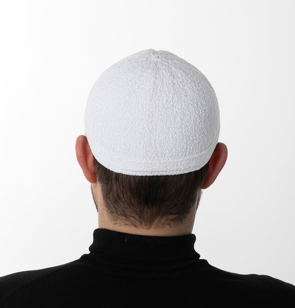 Modefa Kufi White Men's Premium Islamic Chenille Comfort Knitted Kufi - White