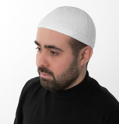 Modefa Kufi White Men's Premium Islamic Chenille Comfort Knitted Kufi - White