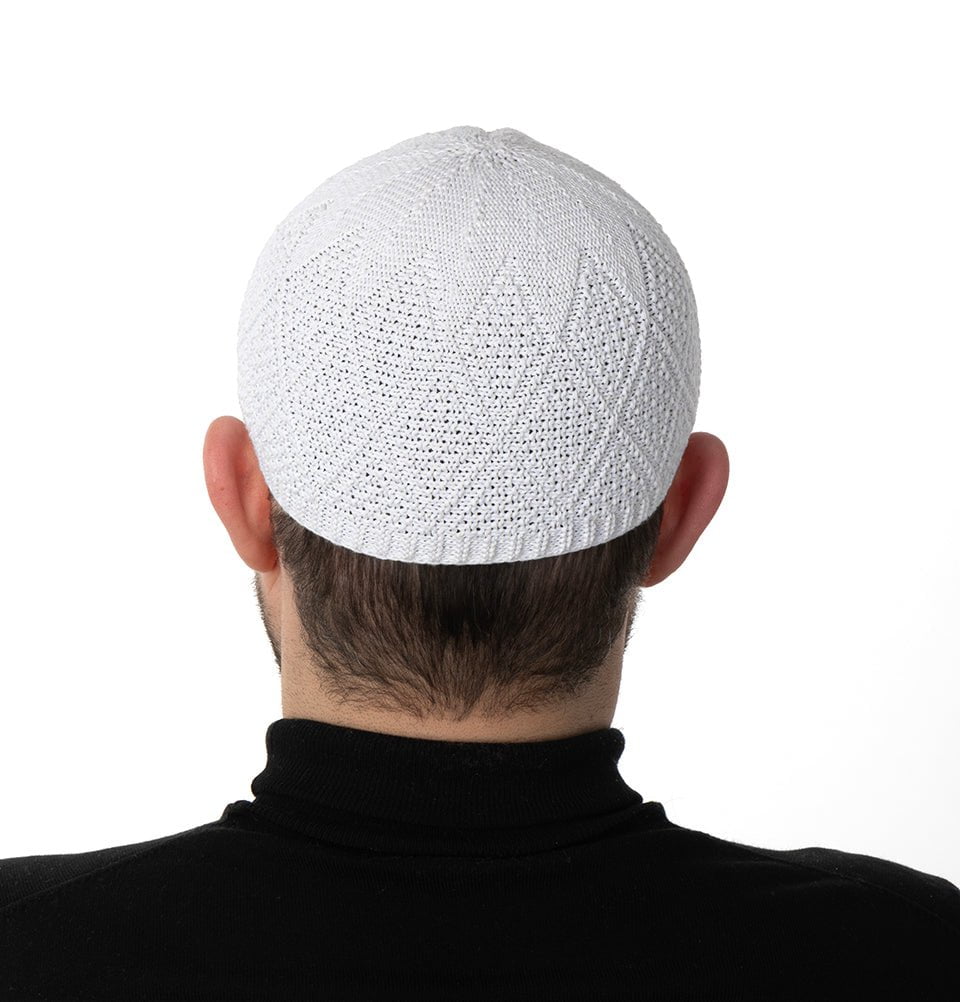 Modefa Kufi White Men's Premium Islamic Diamond Knitted Kufi - White