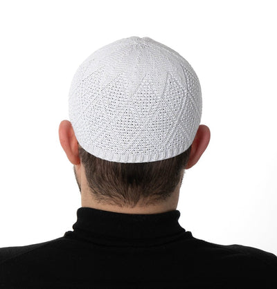 Modefa Kufi White Men's Premium Islamic Diamond Knitted Kufi - White