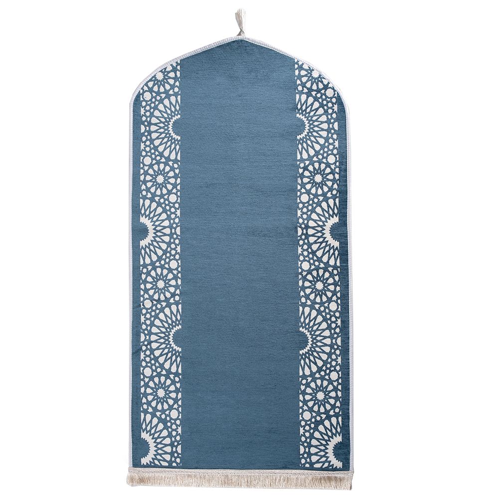 Modefa Light Blue Chenille Foam Prayer Rug - Mustaqim Light Blue