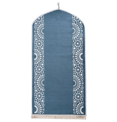 Modefa Light Blue Chenille Foam Prayer Rug - Mustaqim Light Blue