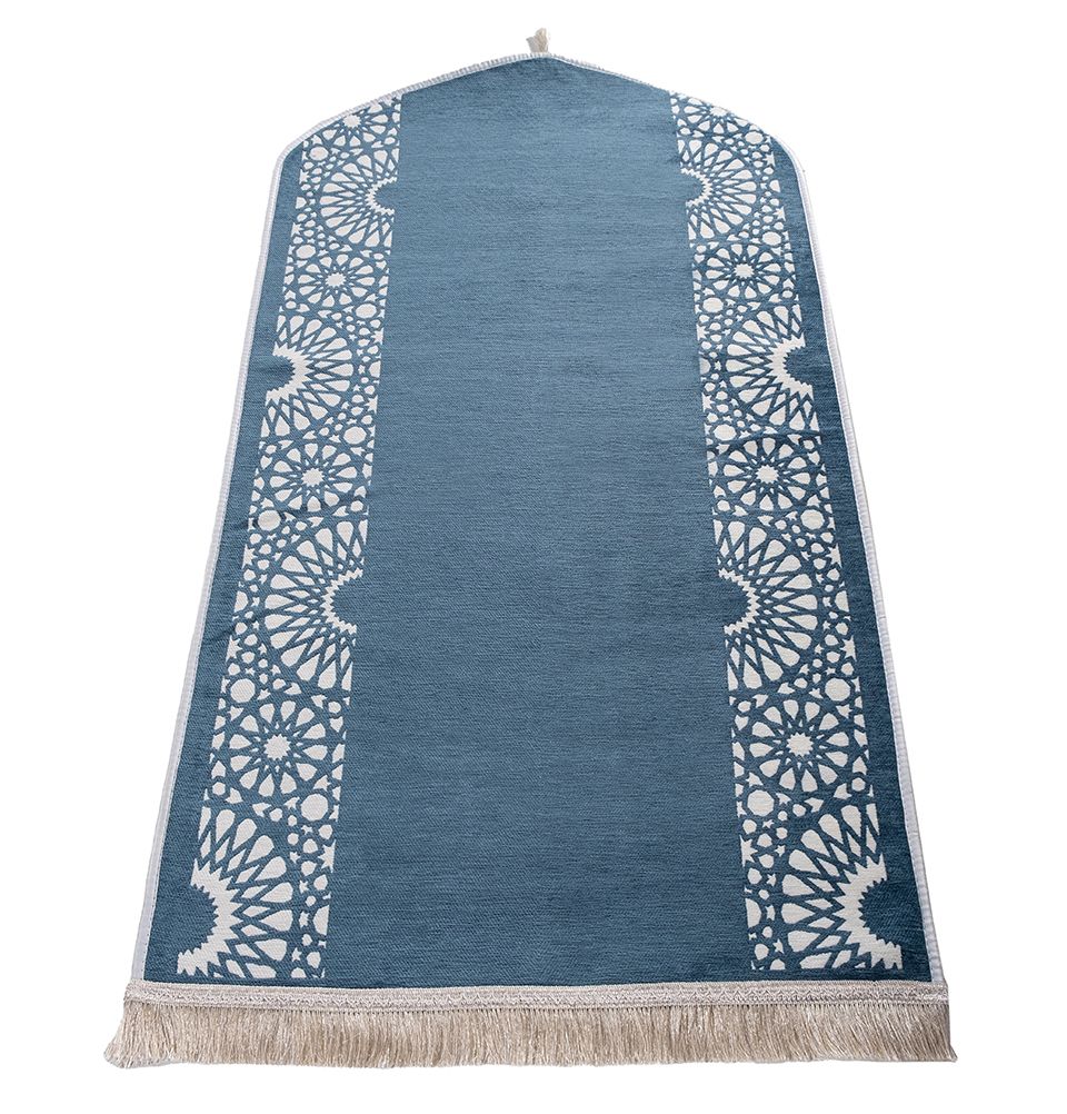 Modefa Light Blue Chenille Foam Prayer Rug - Mustaqim Light Blue