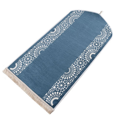 Modefa Light Blue Chenille Foam Prayer Rug - Mustaqim Light Blue