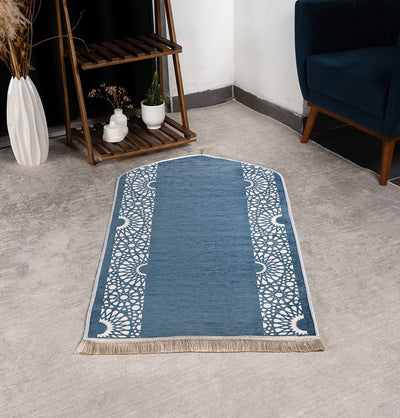 Modefa Light Blue Chenille Foam Prayer Rug - Mustaqim Light Blue