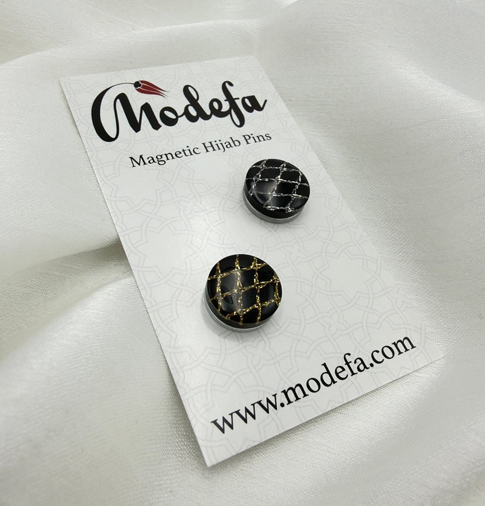 Modefa Magnetic pins Black & Gold Lattice Magnetic Hijab Pin - Black & Gold
